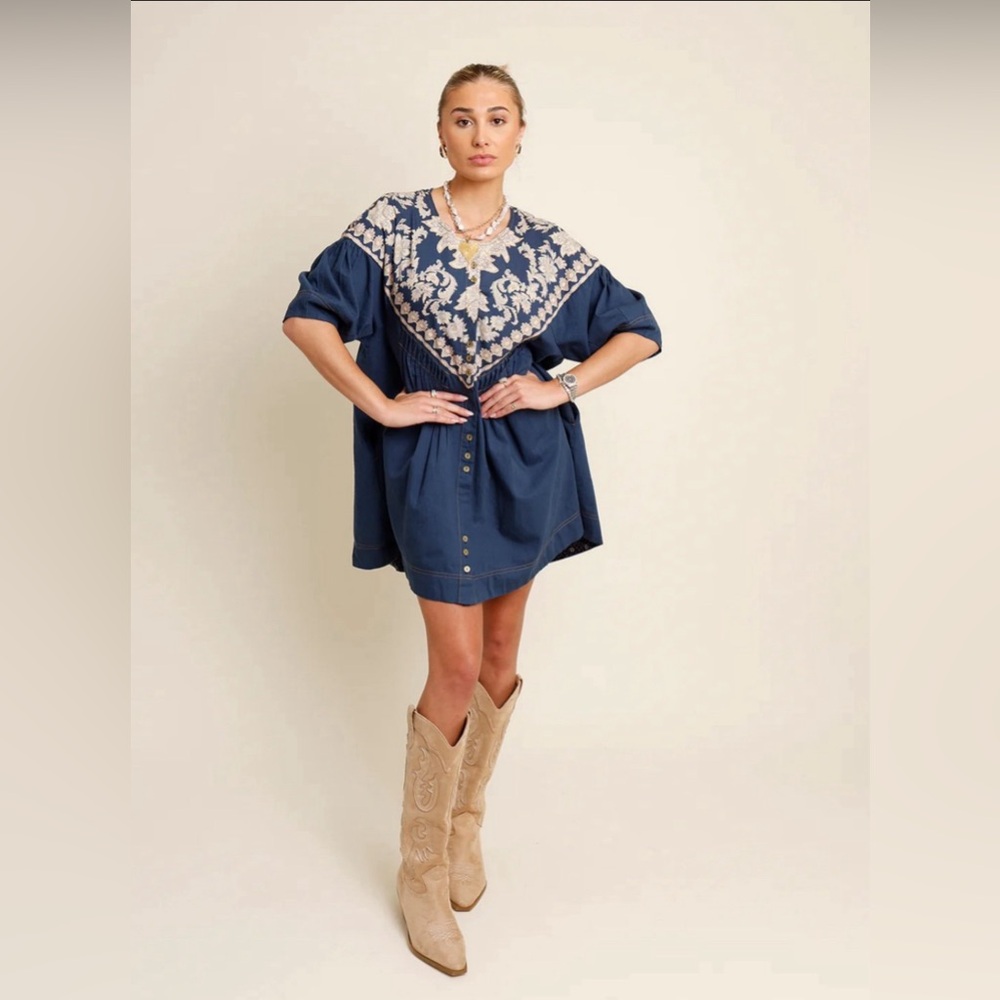 Free people orson mini dress indigo combo